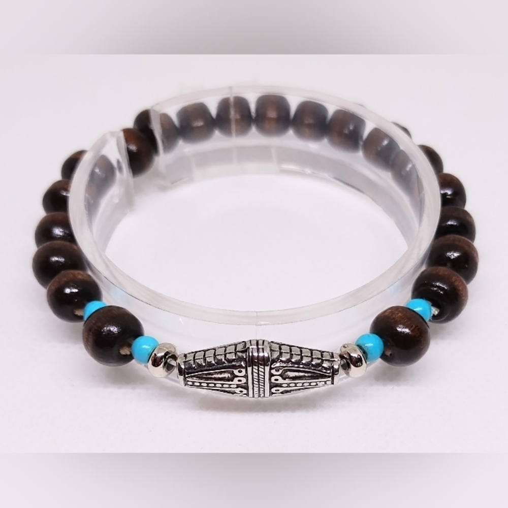 Men's Bracelet Beaded Turquoise Brown New‎ f27
